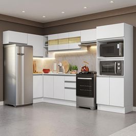Armário de Cozinha Completa de Canto 100% MDF 447cm Branco Smart Madesa 01 Branco