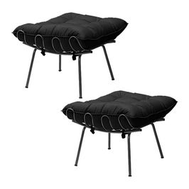 Kit 2 Puff Decorativo Sala de Estar Abel Pés Preto Veludo Preto G41 - Gran Belo