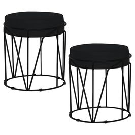 Kit 2 Puffs Decorativo Sala de Estar Base Preto Chloe Veludo Preto G41 - Gran Belo