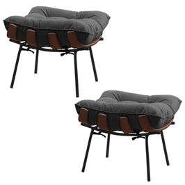 Kit 2 Puffs Decorativos Sala de Estar Abel Base de Madeira Preto Suede Cinza G41 - Gran Belo