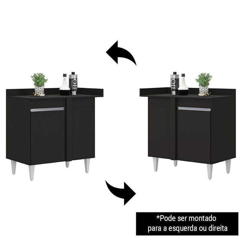 Balcão de Canto Reto com Tampo 1 Porta Denver Preto - Lumil