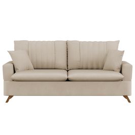 Sofá 180cm 3 Lugares com Almofadas Pés Curvos Veras Suede D05 Bege Claro - Mpozenato