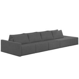 Sofá Ilha Modular com Puff para Sala Living 392cm Georgia K04 Linho Cinza Escuro - Mpozenato