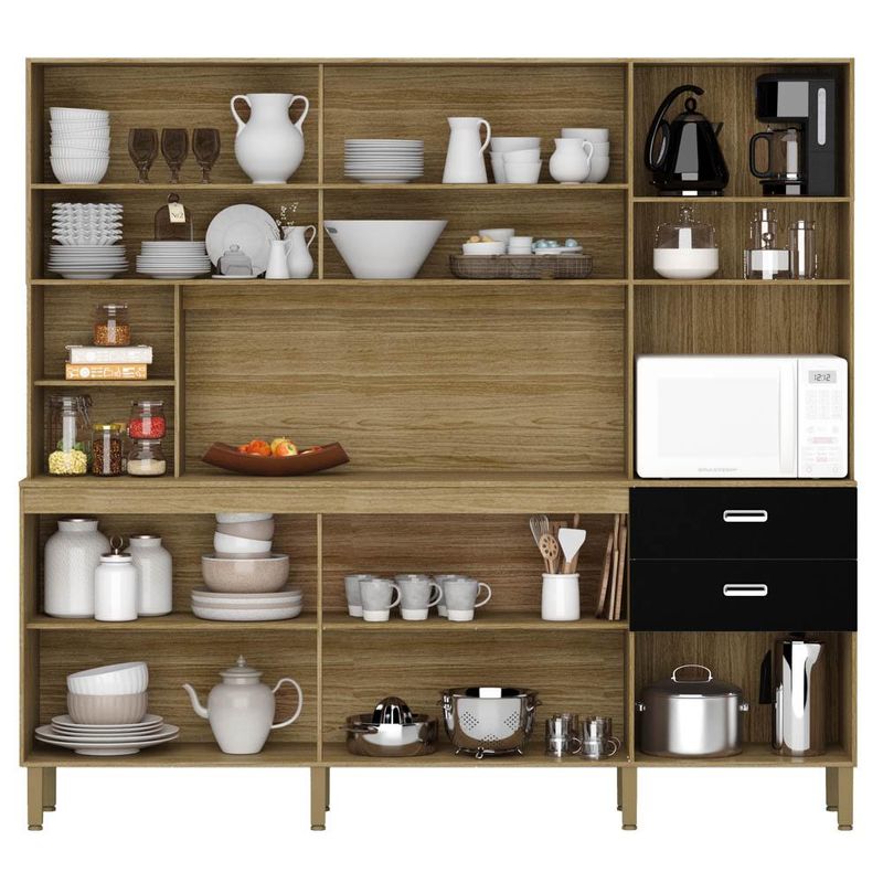 Armário de Cozinha Compacta 222cm Intensa K02 Freijó/Nero - Mpozenato