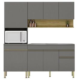 Armário de Cozinha 4 Peças Balcão 120cm com Pia Lina09 K02 Gris/Freijó - Mpozenato