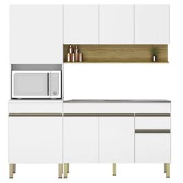 Armário de Cozinha 4 Peças Balcão 120cm com Pia Lina09 K02 Supremo/Freijó - Mpozenato