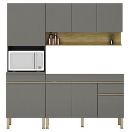 Armário de Cozinha 3 Peças Balcão 150cm sem Tampo Lina13 K02 Gris/Freijó - Mpozenato