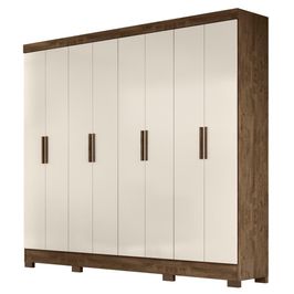 Guarda Roupa Casal 8 Portas 4 Gavetas 236cm Ágata M07 Castanho Wood/Off White - Mpozenato