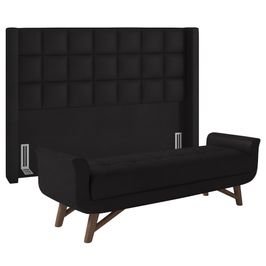 Cabeceira Cama Box King 195cm Pisa e Recamier Neville P02 Sintético Preto - Mpozenato