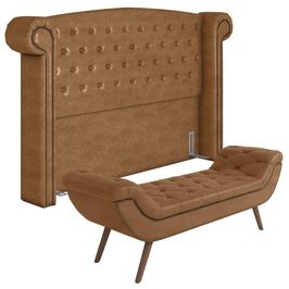 Cabeceira Cama Box Casal 140cm Provença e Recamier Veneto P02 Sintético Caramelo - Mpozenato