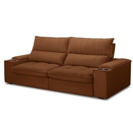 Sofá Retrátil 3 Lugares com Porta Copo 250cm Andes F05 Veludo Terracota - Mpozenato