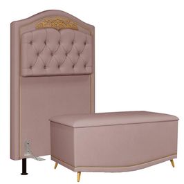 Cabeceira Cama Box Solteiro 90cm Com Calçadeira Baú Imperial J02 Veludo Rosê - Mpozenato
