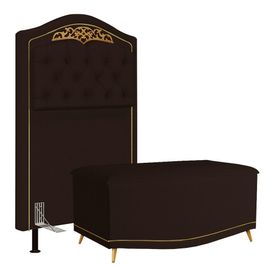Cabeceira Cama Box Solteiro 90cm Com Calçadeira Baú Imperial J02 Sintético Marrom Escuro - Mpozenato