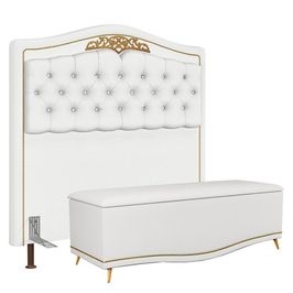 Cabeceira Cama Box Casal 140cm Com Calçadeira Baú Imperial J02 Sintético Branco - Mpozenato
