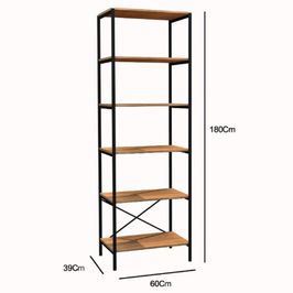 Estante Livreiro Multiuso Estilo Industrial 180cm 6 Prateleiras Trento Preto/Demolição - Artefamol