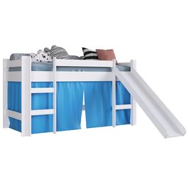 Cama Elevada Com Escorregador E Cortina BB1000 Branco/Azul - Completa Móveis