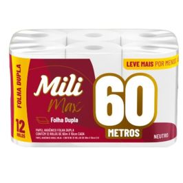 Papel Higiênico Mili  60m Folha Dupla  Neutro -12 rolos