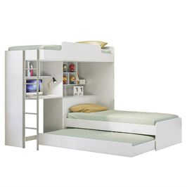 Beliche Solteiro com Cama Auxiliar e Office Concept S01 Branco - Mpozenato