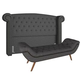 Cabeceira Cama Box Casal 140cm Provença com Calçadeira Vêneto P02 Linho Chumbo - Mpozenato