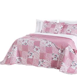 Kit Cobre Leito Colcha Lumiere Casal Dupla face - Rosê
