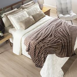 Coordenado Cobre Leito e Cobertor Fluflu Queen Ultrasoft Alto Relevo Dupla Face - Mocassim