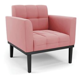 Poltrona Decorativa Karen Pés Fixo em Madeira Preto Suede Rose G19 - Gran Belo