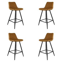 Kit 4 Banquetas Decorativas Magé PU Matelassê c/Apoio para os Pés Base em Aço Marrom G56 - Gran Belo