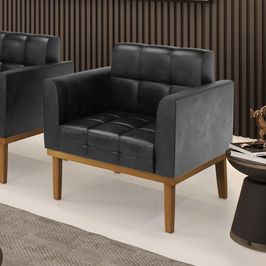 Poltrona Decorativa Karen Pés Fixo em Madeira Castanho PU Preto Brilho G19 - Gran Belo