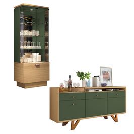 Conjunto Decorativo Cristaleira e Buffet Aparador Peggy/Noeli Freijó/Verde Pistache G26 - Gran Belo