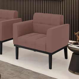 Poltrona Decorativa Karen Pés Fixo em Madeira Preto Veludo Rose G19 - Gran Belo