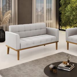 Poltrona Namoradeira Decorativa Karen Pés Fixo em Madeira Castanho Veludo Cinza G19 - Gran Belo
