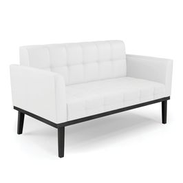 Poltrona Namoradeira Decorativa Karen Pés Fixo em Madeira Preto PU Branco G19 - Gran Belo