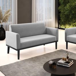 Poltrona Namoradeira Decorativa Isabella Pés Fixo em Madeira Preto Suede Cinza G19 - Gran Belo