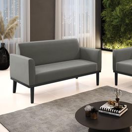 Poltrona Namoradeira Decorativa Isabella Pés Fixo em Madeira Preto Suede Grafite G19 - Gran Belo