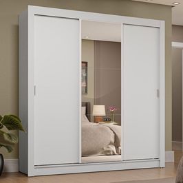 Guarda-Roupa Casal 3 Portas de Correr com Espelho 4 Gavetas Branco Sublime Plus Madesa Branco