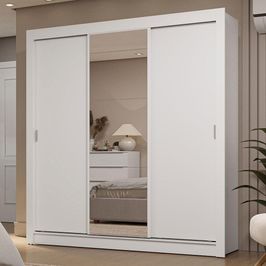 Guarda-Roupa Casal 3 Portas de Correr com Espelho 2 Gavetas Branco Sublime Madesa Branco