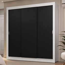 Guarda-Roupa Casal 3 Portas de Correr Branco/Preto Sublime Madesa Branco/Preto