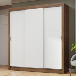 Guarda-Roupa Casal 3 Portas de Correr Rustic/Branco Nobre Madesa Rustic/Branco