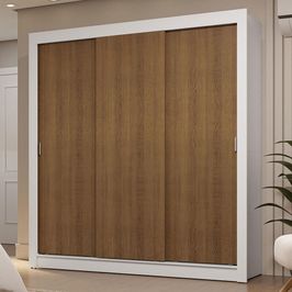 Guarda-Roupa Casal 3 Portas de Correr Branco/Rustic Sublime Madesa Branco/Rustic
