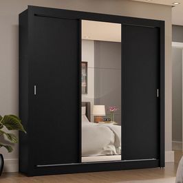 Guarda-Roupa Casal 3 Portas de Correr com Espelho 4 Gavetas Preto Sublime Plus Madesa Preto