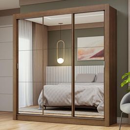Guarda-Roupa Casal 3 Portas de Correr de Espelho Rustic Nobre Madesa Rustic