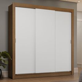 Guarda-Roupa Casal 3 Portas de Correr Rustic/Branco Sublime Plus Madesa Rustic/Branco