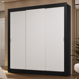 Guarda-Roupa Casal 3 Portas de Correr Preto/Branco Sublime Madesa Preto/Branco
