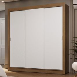 Guarda-Roupa Casal 3 Portas de Correr Rustic/Branco Sublime Madesa Rustic/Branco
