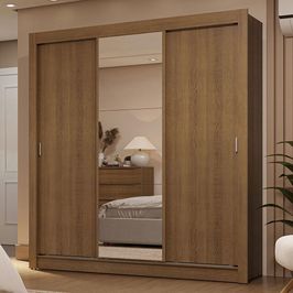 Guarda-Roupa Casal 3 Portas de Correr com Espelho 2 Gavetas Rustic Sublime Madesa Rustic