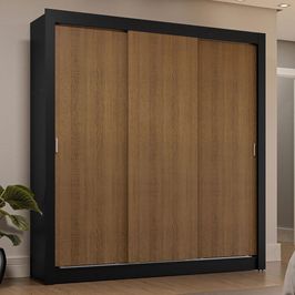 Guarda-Roupa Casal 3 Portas de Correr Preto/Rustic Sublime Plus Madesa Preto/Rustic