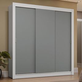 Guarda-Roupa Casal 3 Portas de Correr Branco/Cinza Sublime Plus Madesa Branco/Cinza