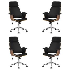 Kit 4 Cadeira de Escritório Home Office Decorativas Casemiro PU c/Regulagem de Altura Base Giratória Preto G56 - Gran Belo