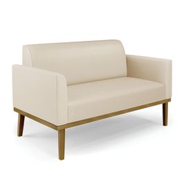 Poltrona Namoradeira Decorativa Isabella Pés Fixo em Madeira Castanho PU Bege G19 - Gran Belo