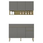 Armário de Cozinha com Balcão sem Tampo 150cm Lina K02 Gris/Freijó - Mpozenato